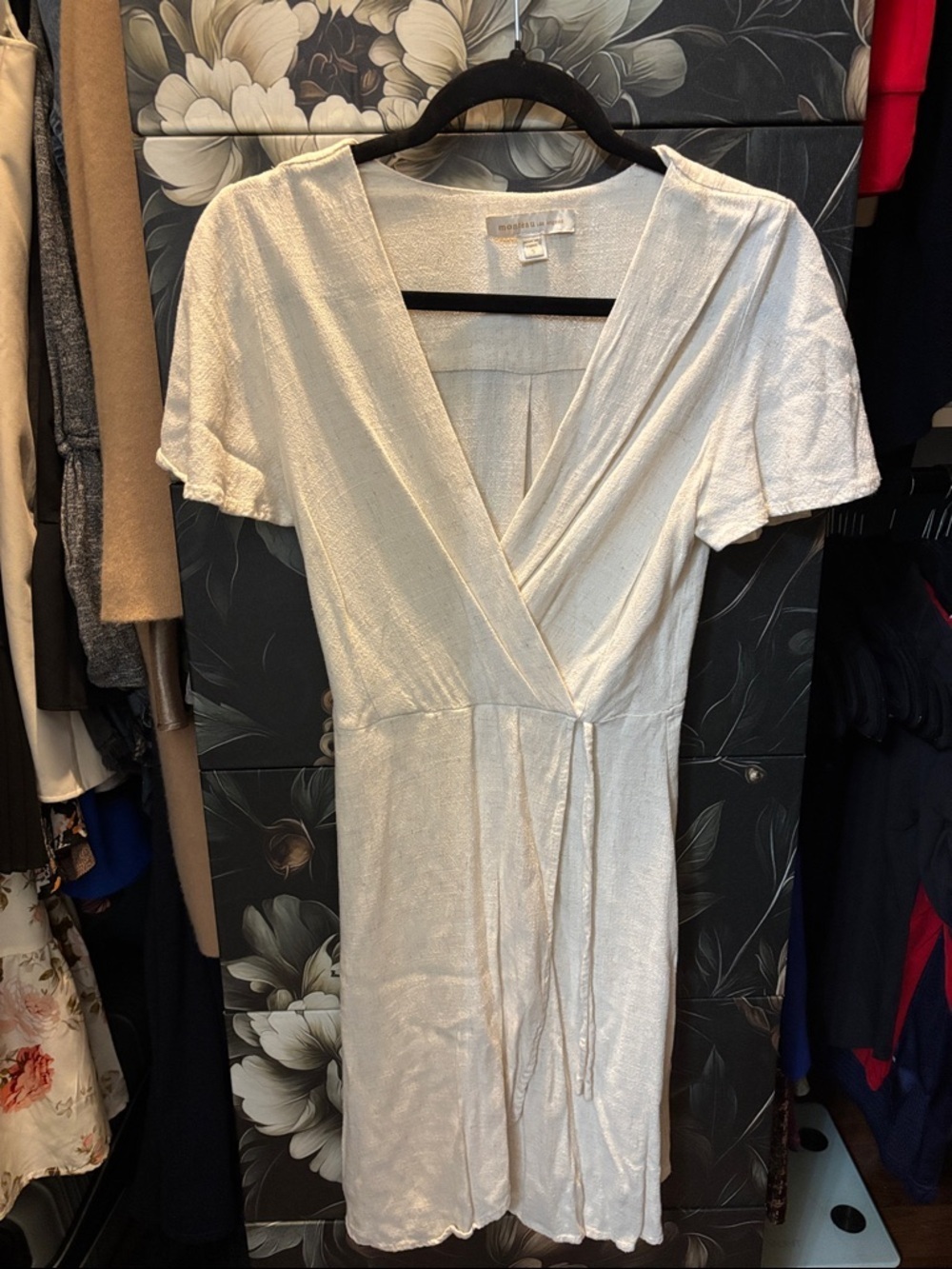 Cream Wrap-Style Mini Dress with Tie Waist